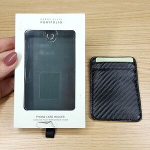 PERRY ELLIS Mens Wallet Black Card Holder for Phone includes Adhesive